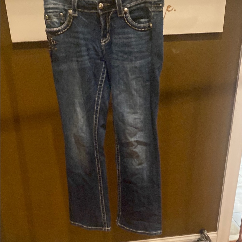 Miss Me Blue Boot Cut Jeans with Distressed Look